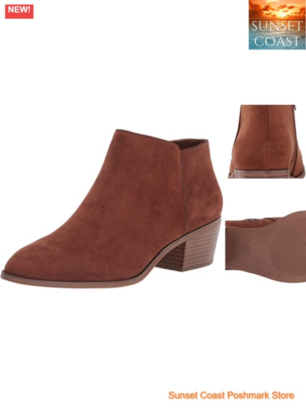 Women's Ankle Boots with Stacked Block Heel Side Zipper Faux Suede Booties